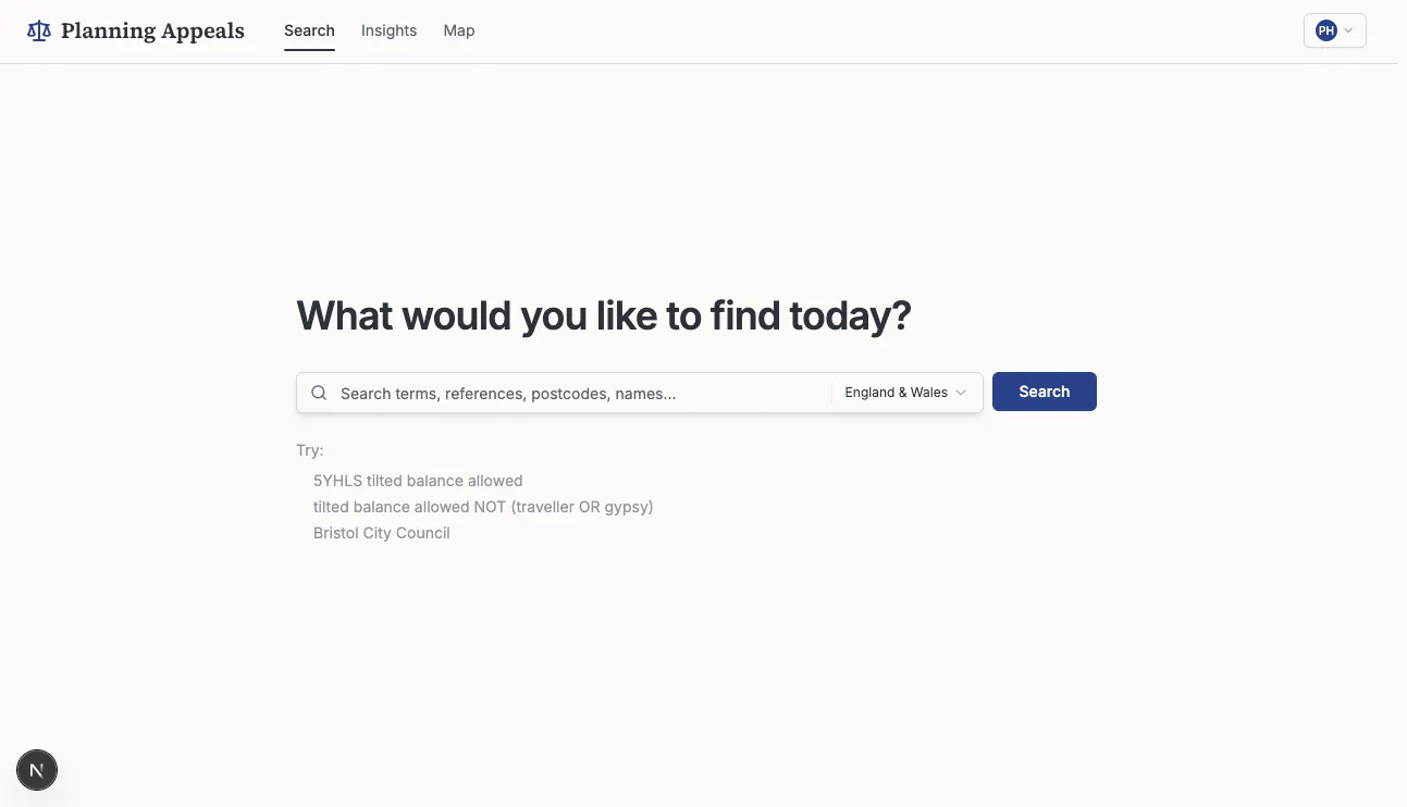 Welcome dashboard for new AppealSearch users